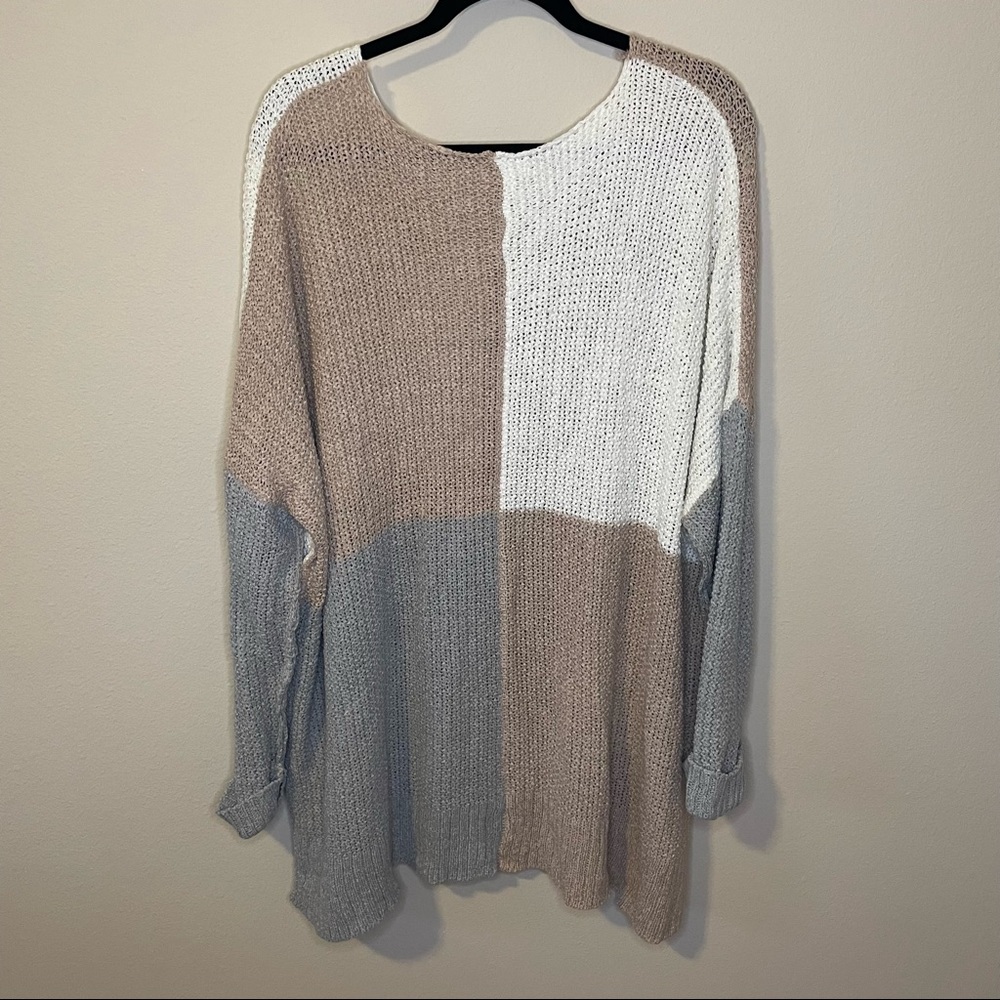 Oversized Neutral Color Block Sweater - image 3